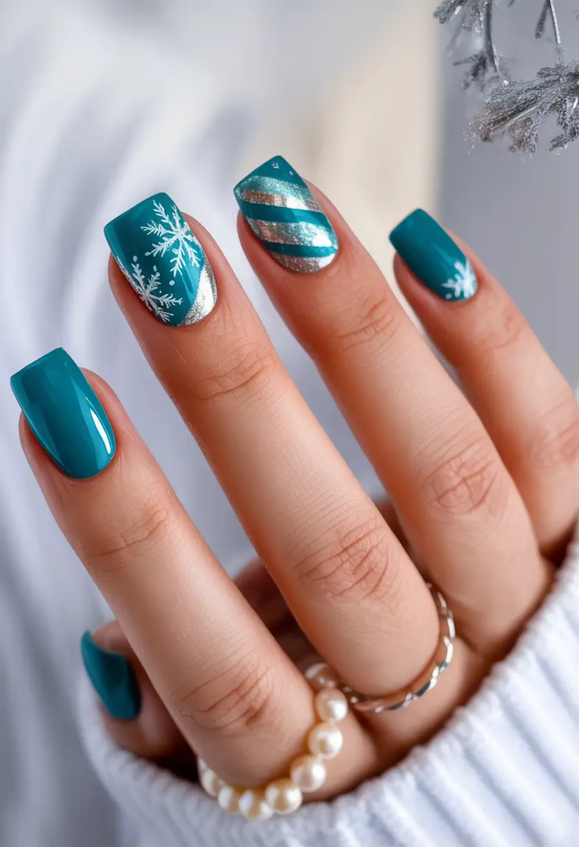 christmas-gel-nails-designs-Mint-Snowflake-Charm