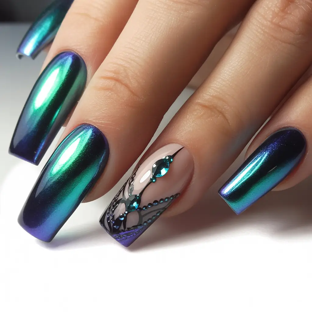 christmas-gel-nails-designs-Emerald-Aurora-Elegance