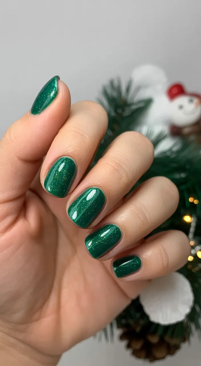 Green Christmas Nails 2025 Evergreen Sparkle Charm