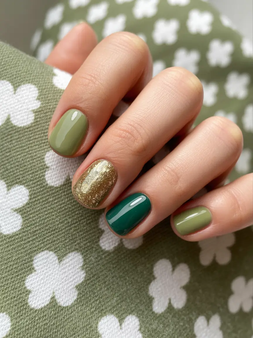 Green Christmas Nails 2025 Sage and Gold Harmony