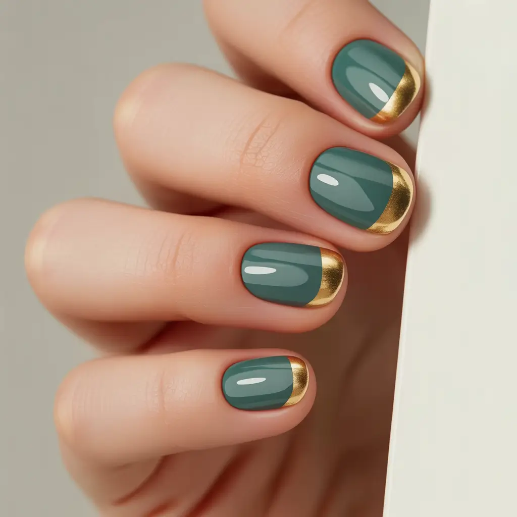 Green Christmas Nails 2025 Modern Metallic French Tips