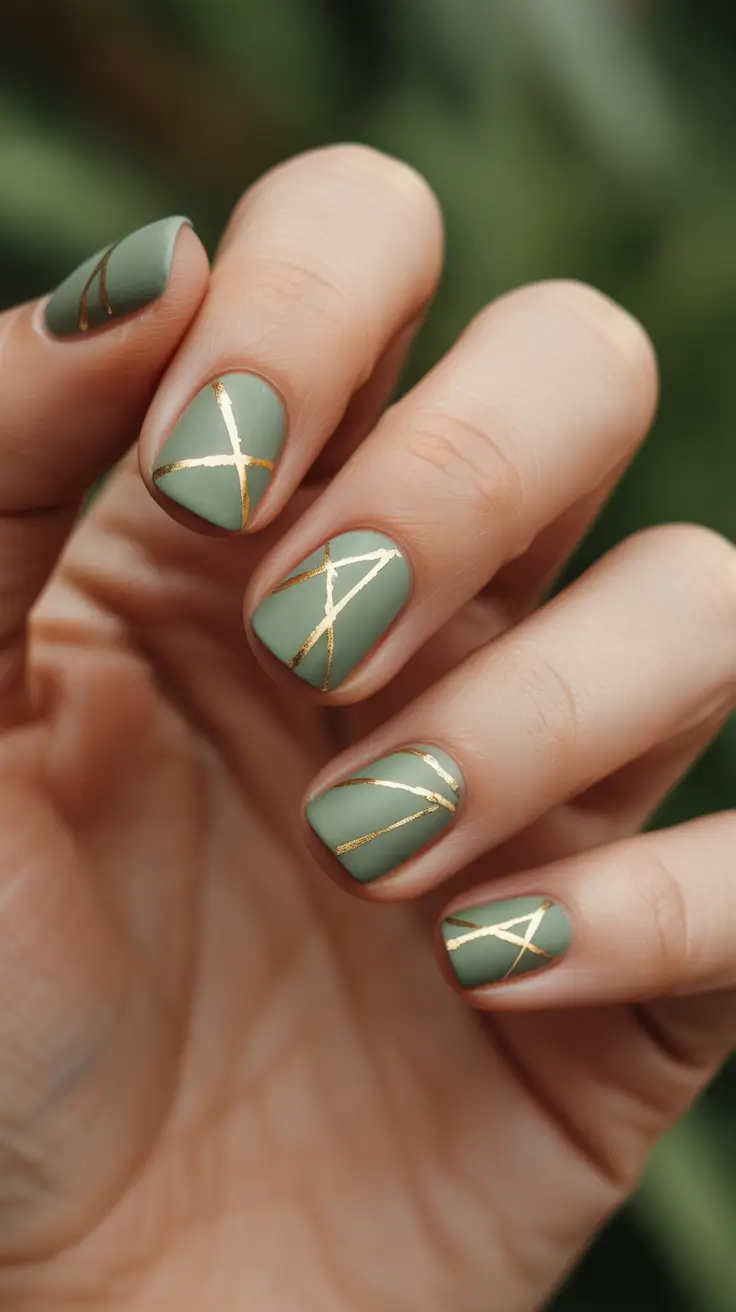 Green Christmas Nails 2025 Geometric Sage Art
