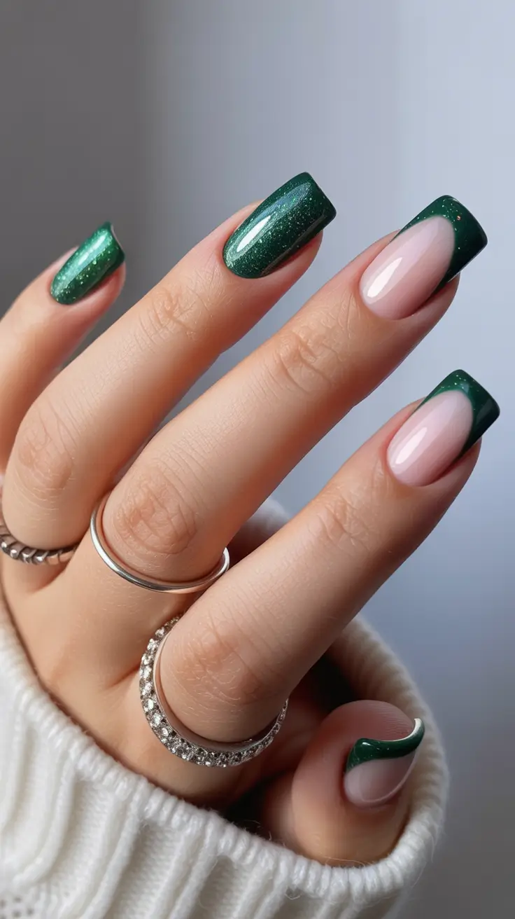 Green Christmas Nails 2025 Classic Green French Twist