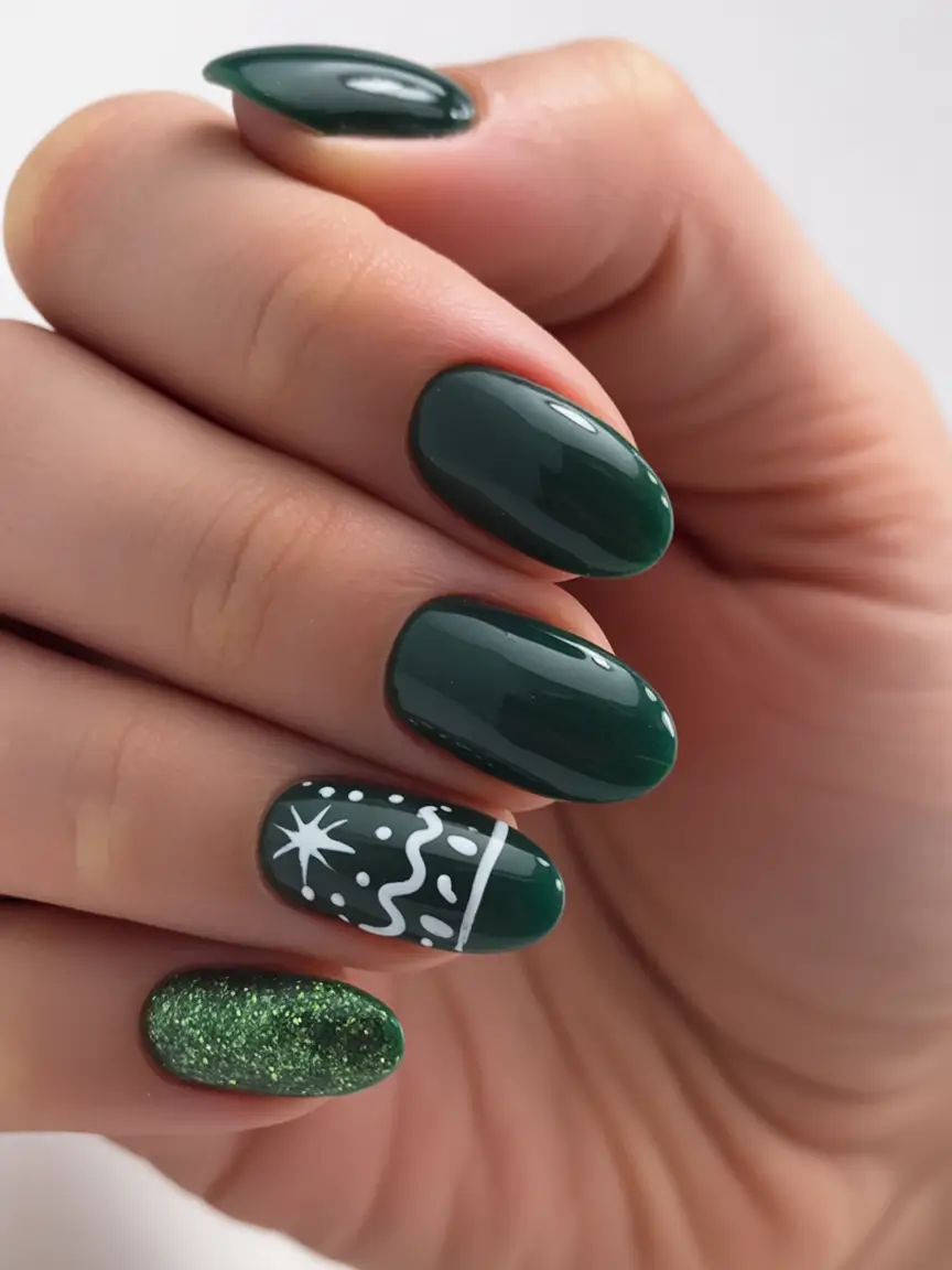 Green Christmas Nails 2025 Emerald Ornament Glow