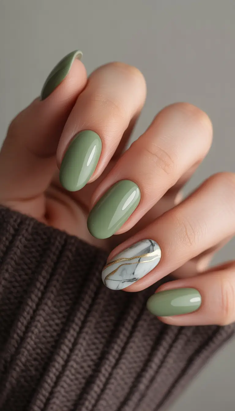 Green Christmas Nails 2025 Marble Sage Elegance