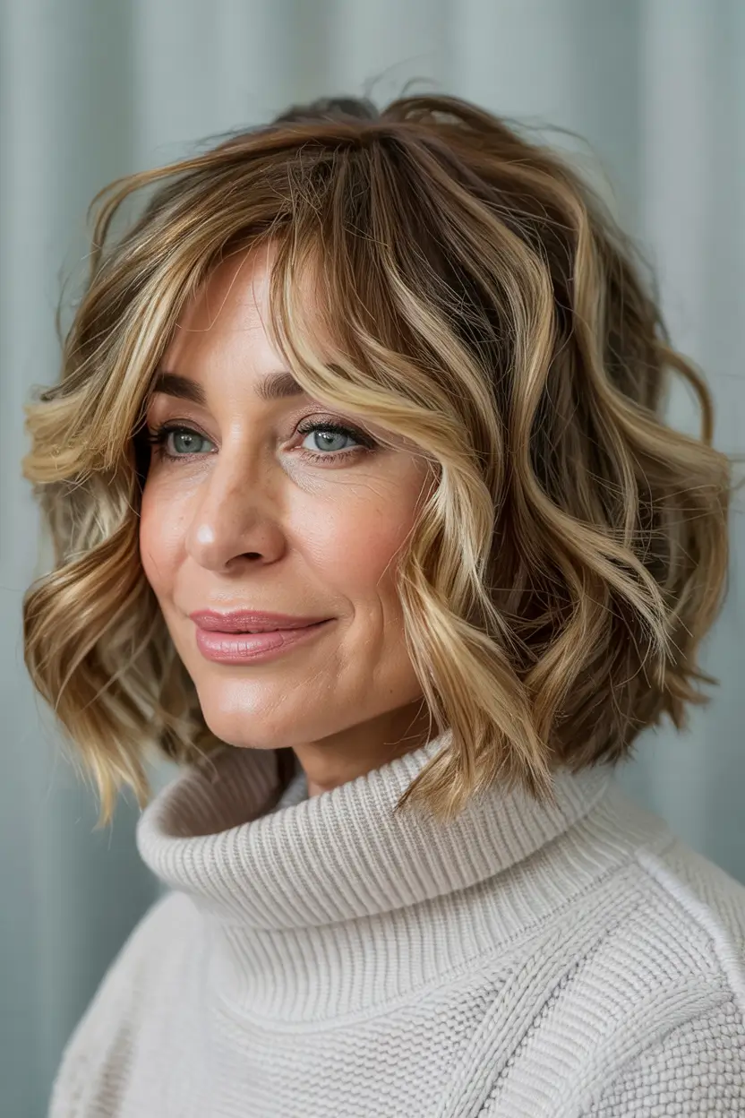 winter hairstyles and color for women over 50 chin length blonde bob with textured layers