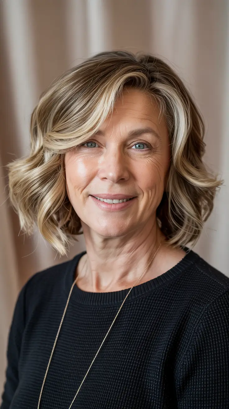 winter hairstyles and color for women over 50 soft blonde curls with gentle lift