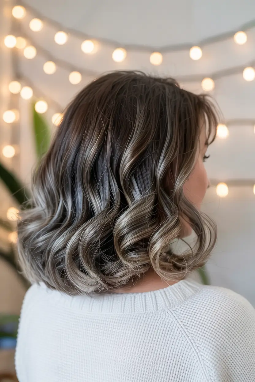 winter hairstyles and color for women over 50 Smoky Silver Balayage Waves