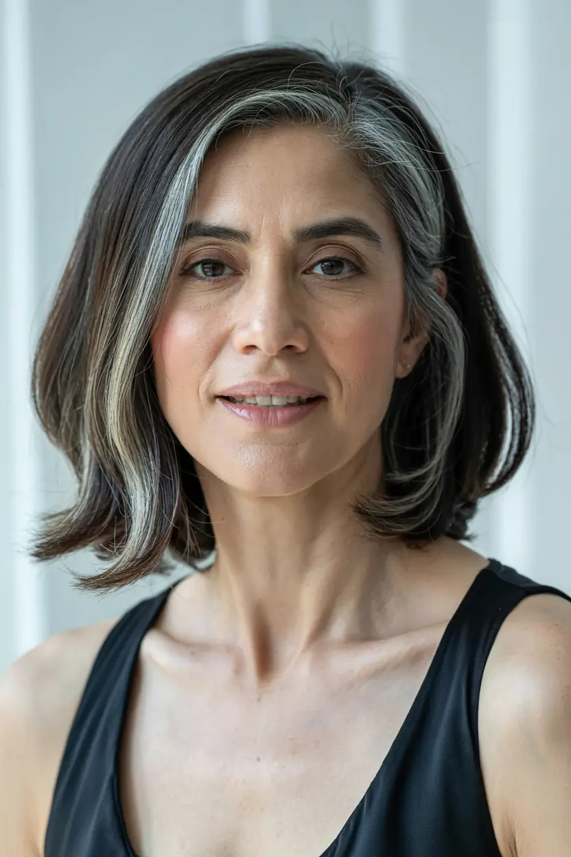 winter hairstyles and color for women over 50 Silver-Touched Modern Bob