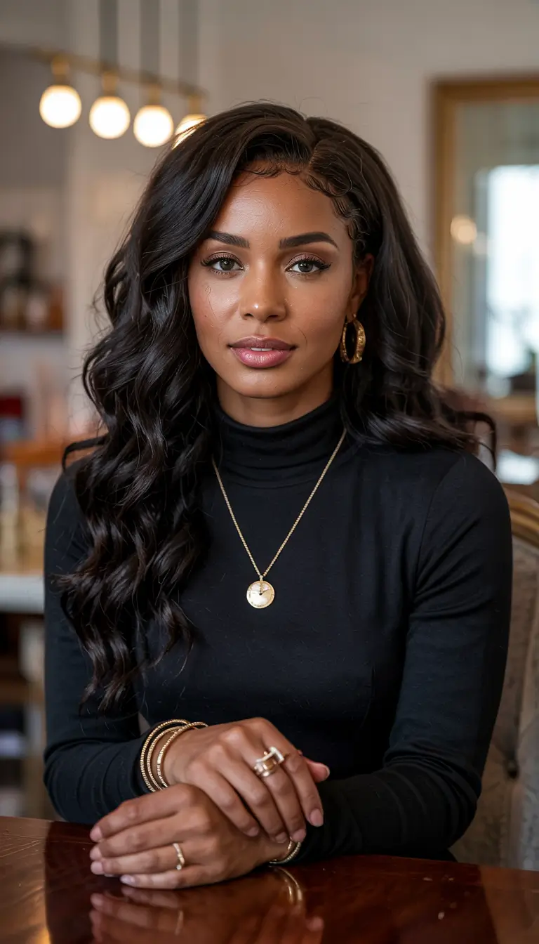 hairstyles-for-black-women-weave-Soft-Waves-and-Black-Turtleneck-Energy