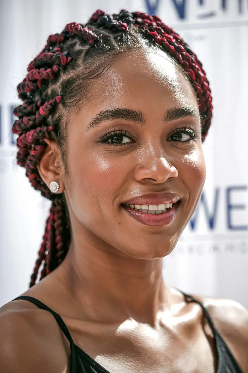 winter-hairstyles-for-black-women-color-Burgundy-Braids-with-a-Bold-Twist