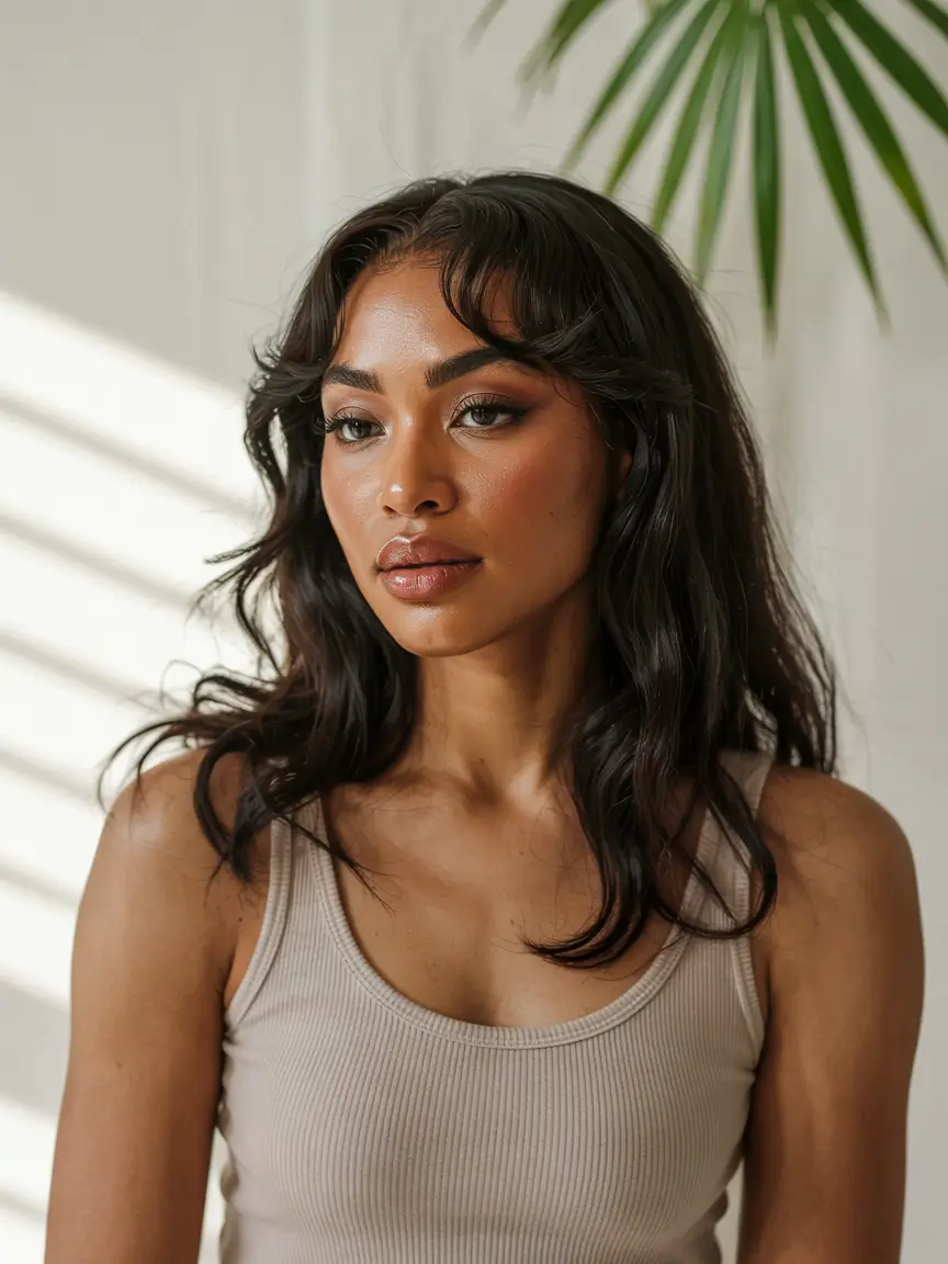 winter hairstyles for black women 2025 Soft Layers with Curved Bangs