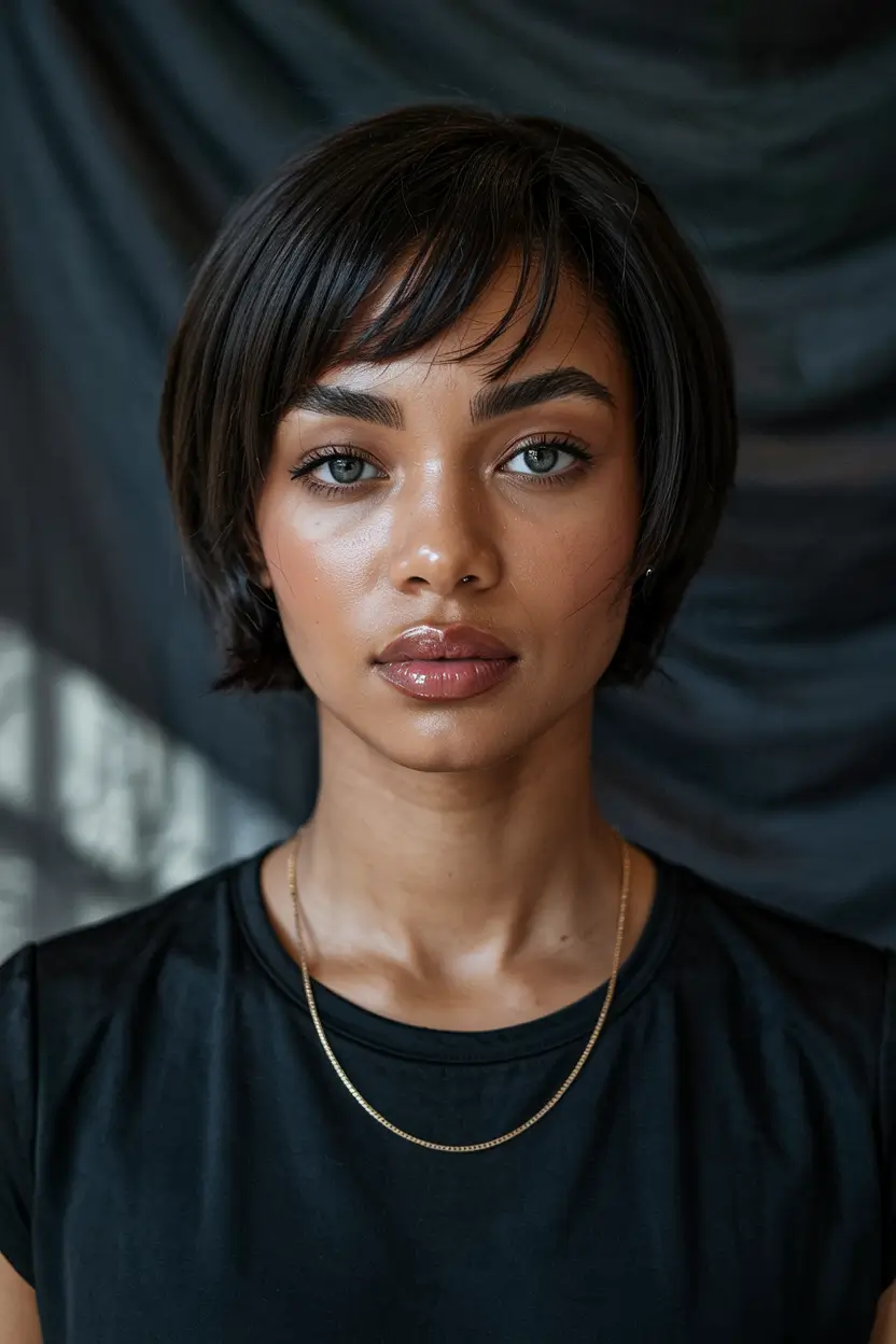 hairstyles for black women short Classic Short Cut with Bangs