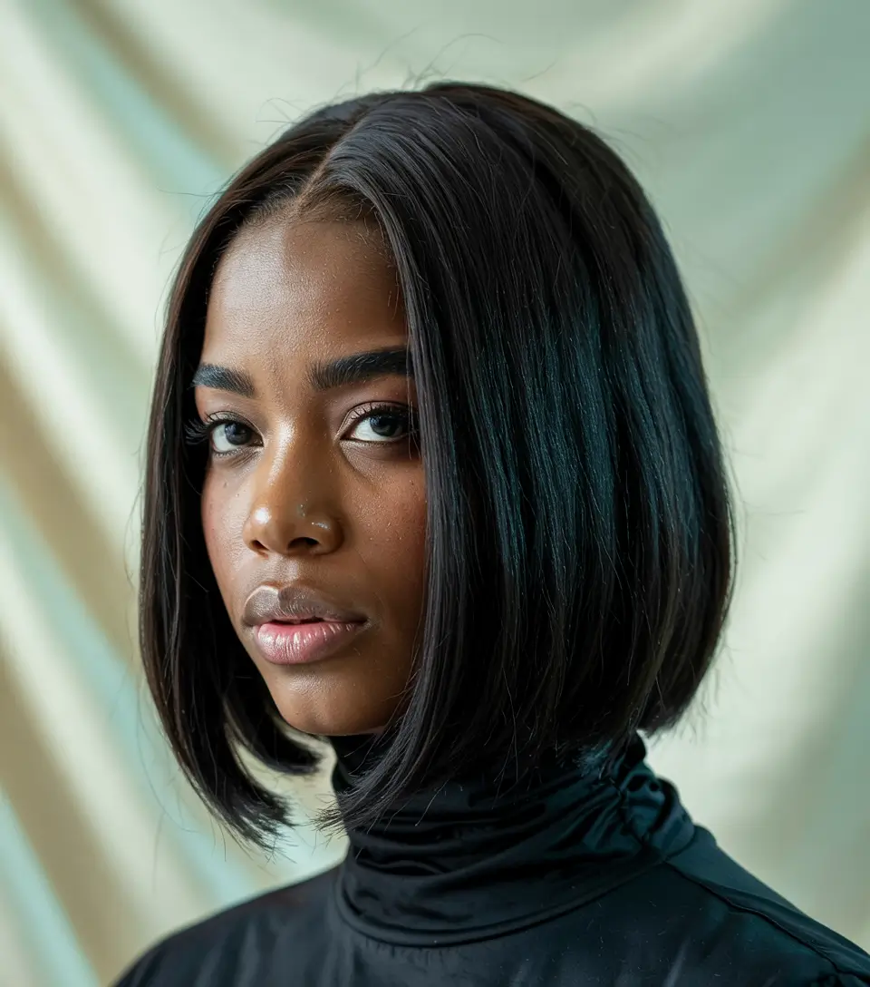 winter-hairstyles-for-black-women-short-The-Sleek-Center-Part-Bob