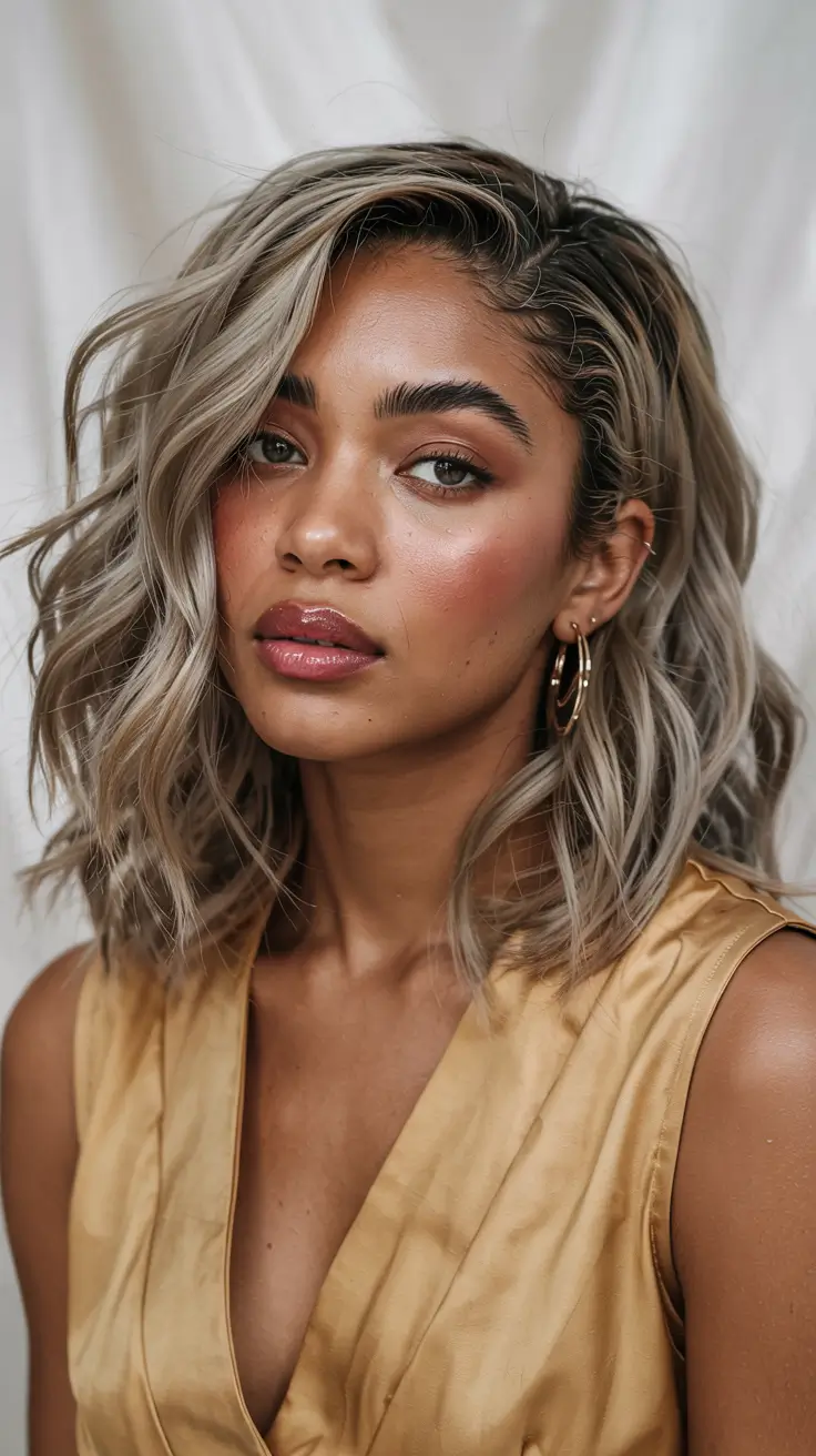 winter hairstyles for black women color Smoky Blonde Waves