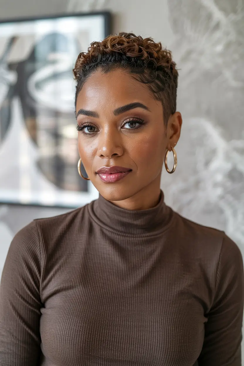 winter-hairstyles-for-black-women-short-Cropped-Coils-with-Golden-Touches
