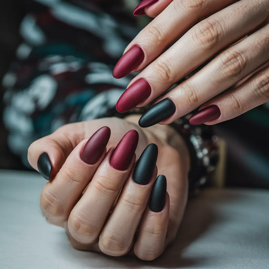 long winter nails acrylic Velvet Wine & Midnight Matte