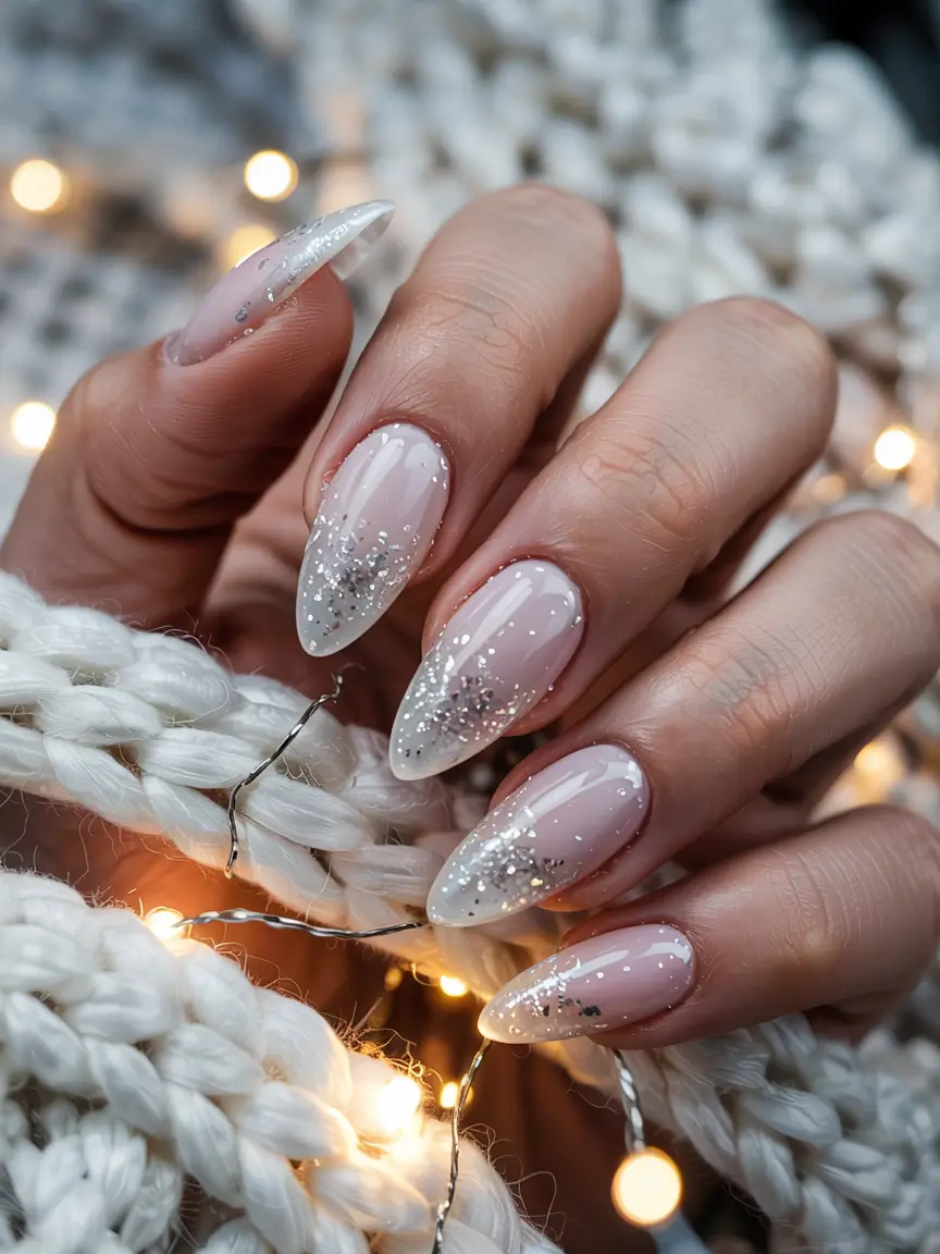 long winter nails simple Frosted Silver Glow