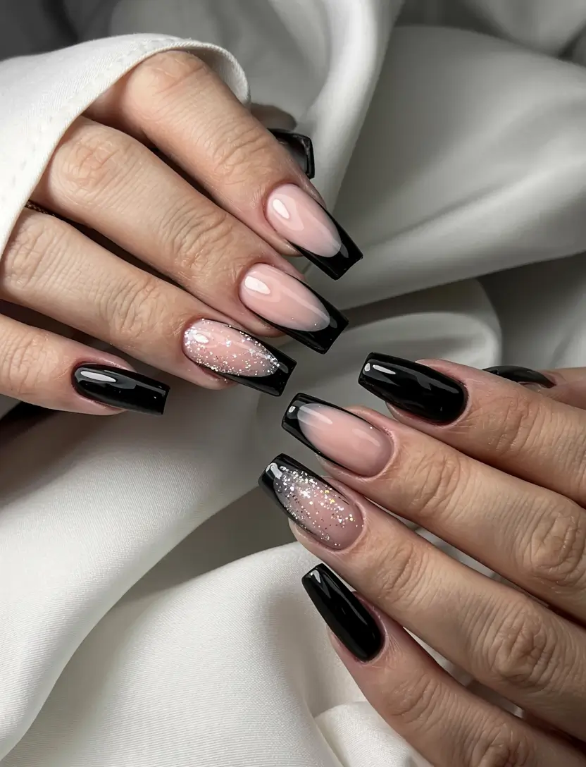 long winter nails coffin Black Velvet French