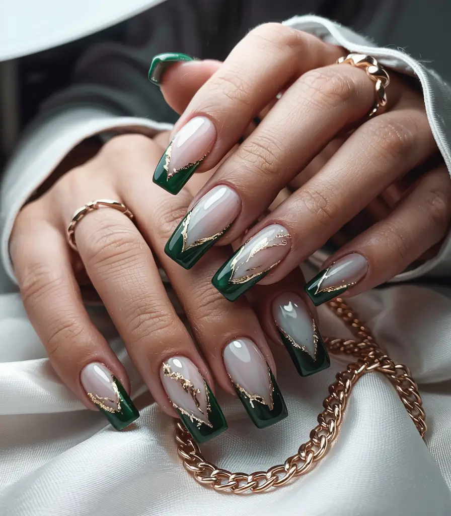 long winter nails design Emerald Luxe Geometry