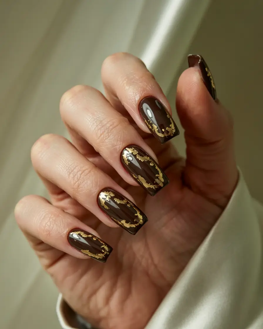 long winter nails 2025 Golden Mocha Elegance