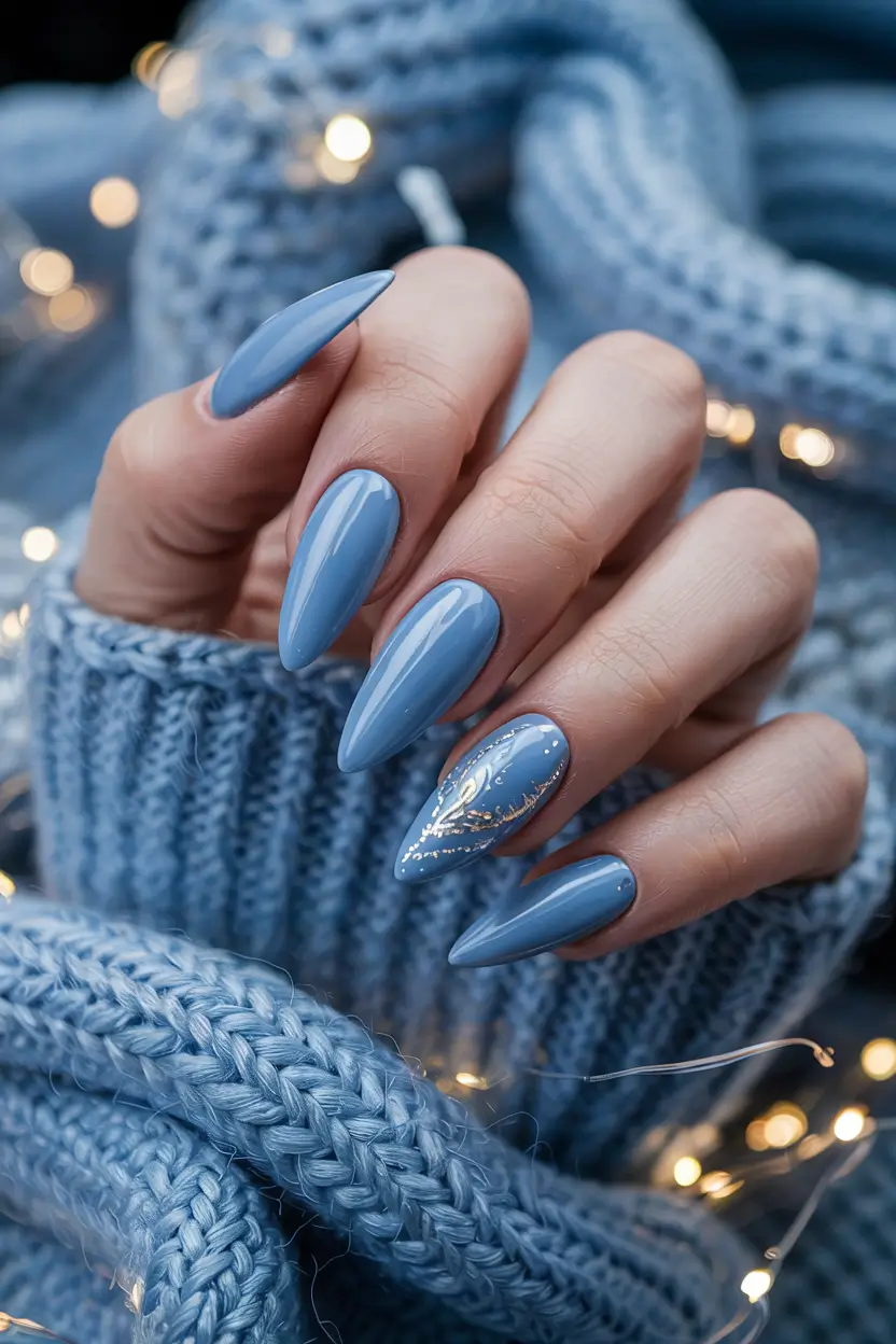long winter nails blue Powder Blue Frost