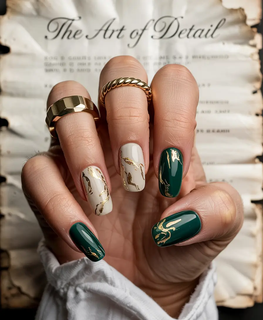 long winter nails 2025 Emerald Marble Luxe