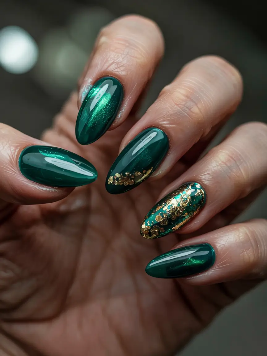 long winter nails 2025 Emerald Velvet Glow