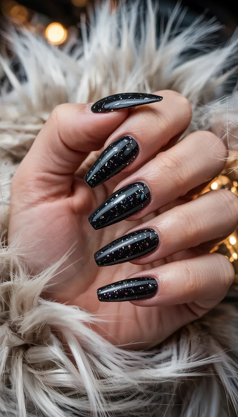 long winter nails design Cosmic Noir Shine