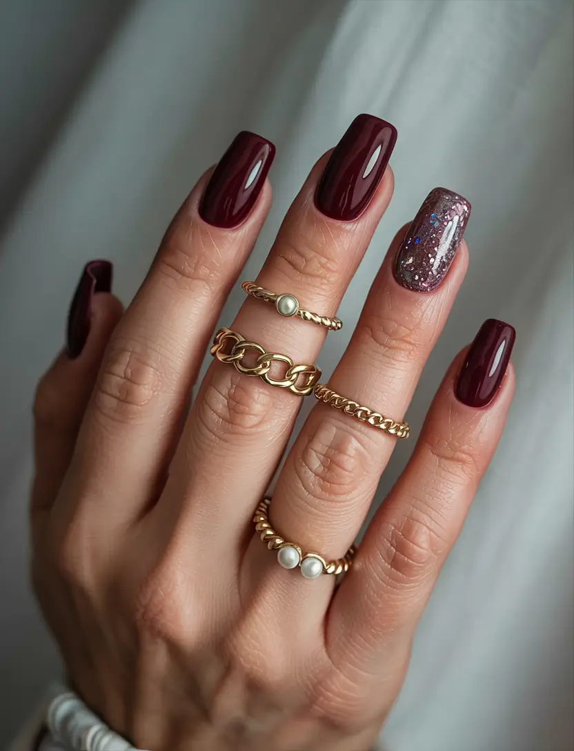 long winter nails square Burgundy Luxe Square