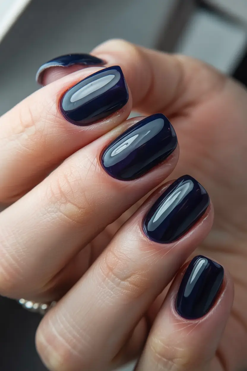 winter acrylic nails ideas Deep Navy Shine