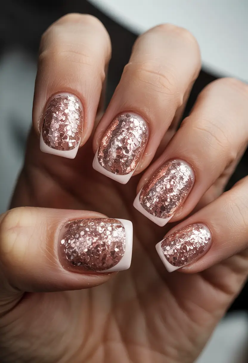 winter acrylic nails french tip Rose Gold Frost