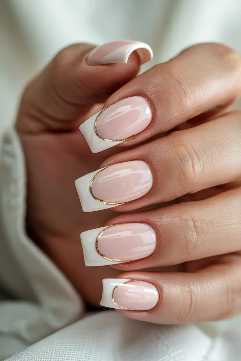 winter acrylic nails french tip Golden French Luxe