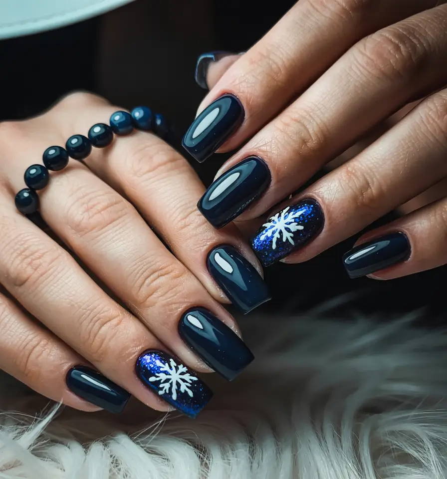 winter acrylic nails blue Midnight Frost