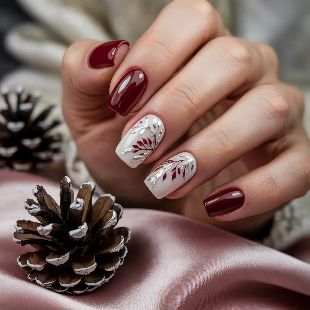 winter acrylic nails red Burgundy Bloom