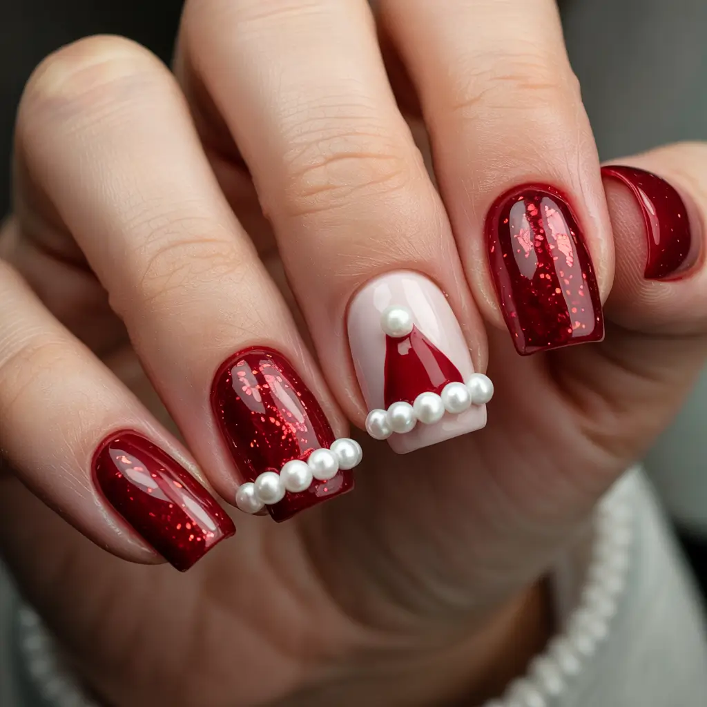 winter acrylic nails red Crimson Frost