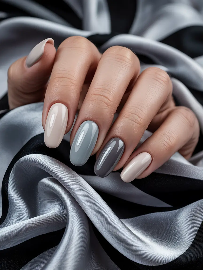 winter acrylic nails designs Frosted Neutrals Gray Cream