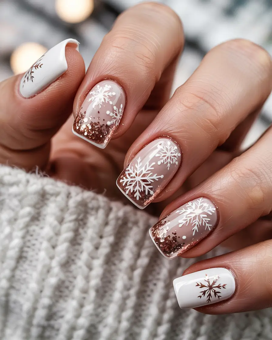 winter acrylic nails short Snowflake Dreams