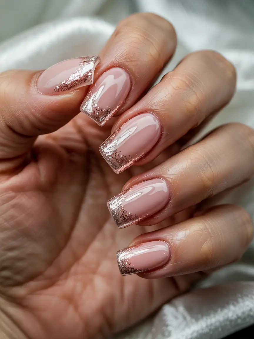 winter acrylic nails french tip Champagne Glimmer