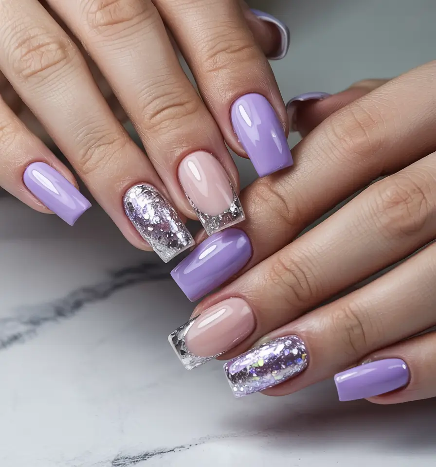 winter acrylic nails blue Frosted Lilac Fantasy