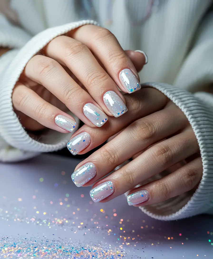 winter gel nails ideas 2025 Frosted Sparkle Elegance