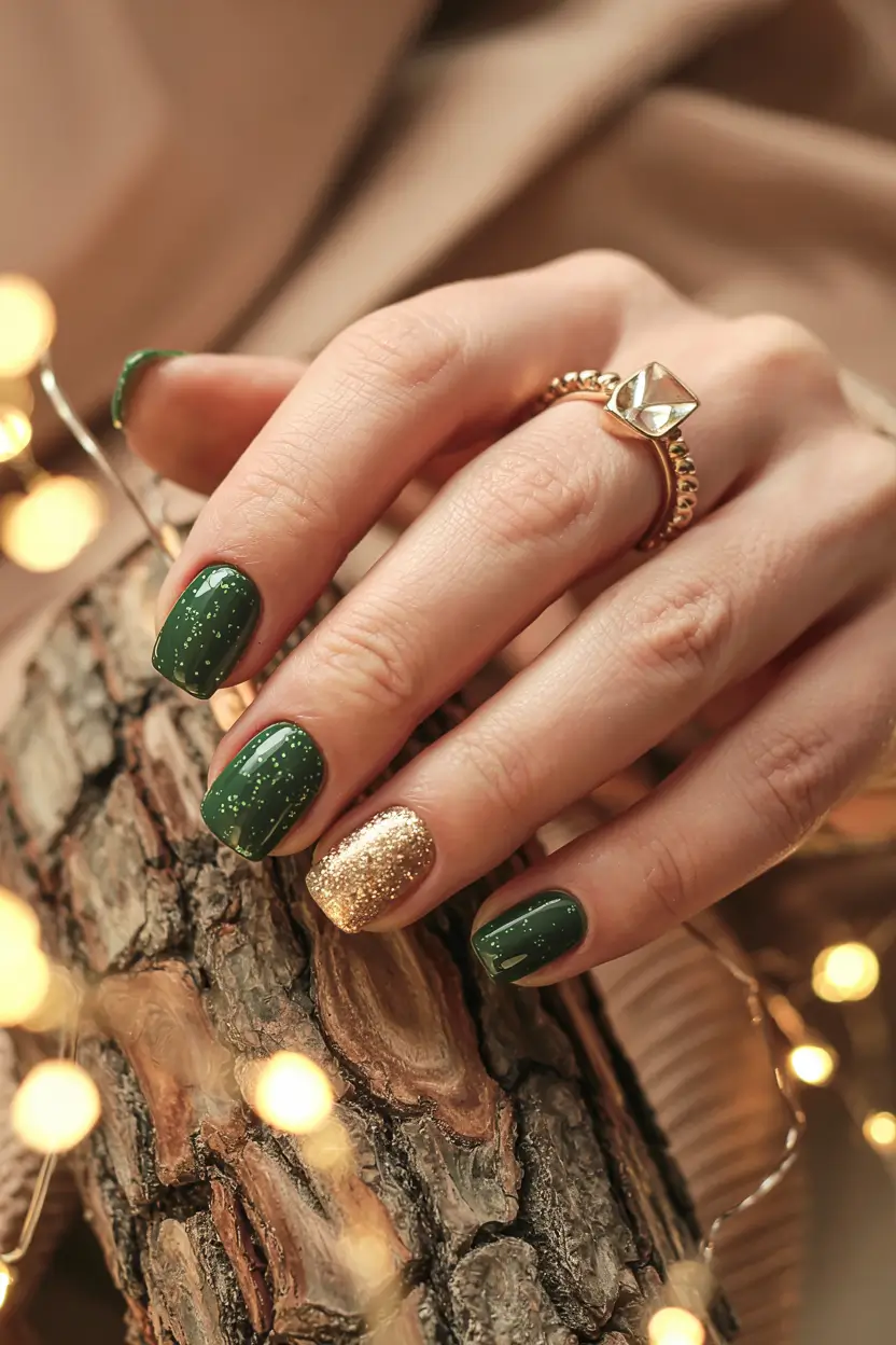 winter gel nails colors Emerald & Gold Celebration