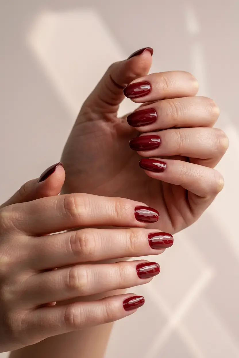 winter gel nails ideas 2025 Crimson Almond Confidence