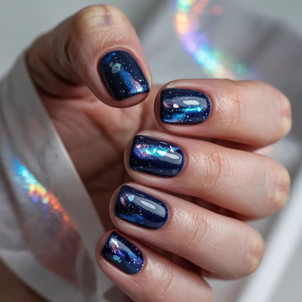 winter gel nails ideas 2025 Galaxy Aura Glow