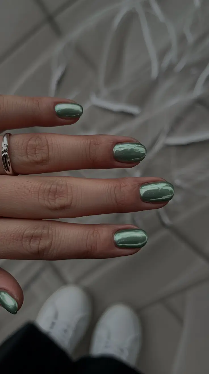 winter gel nails colors Sage Satin Minimalism