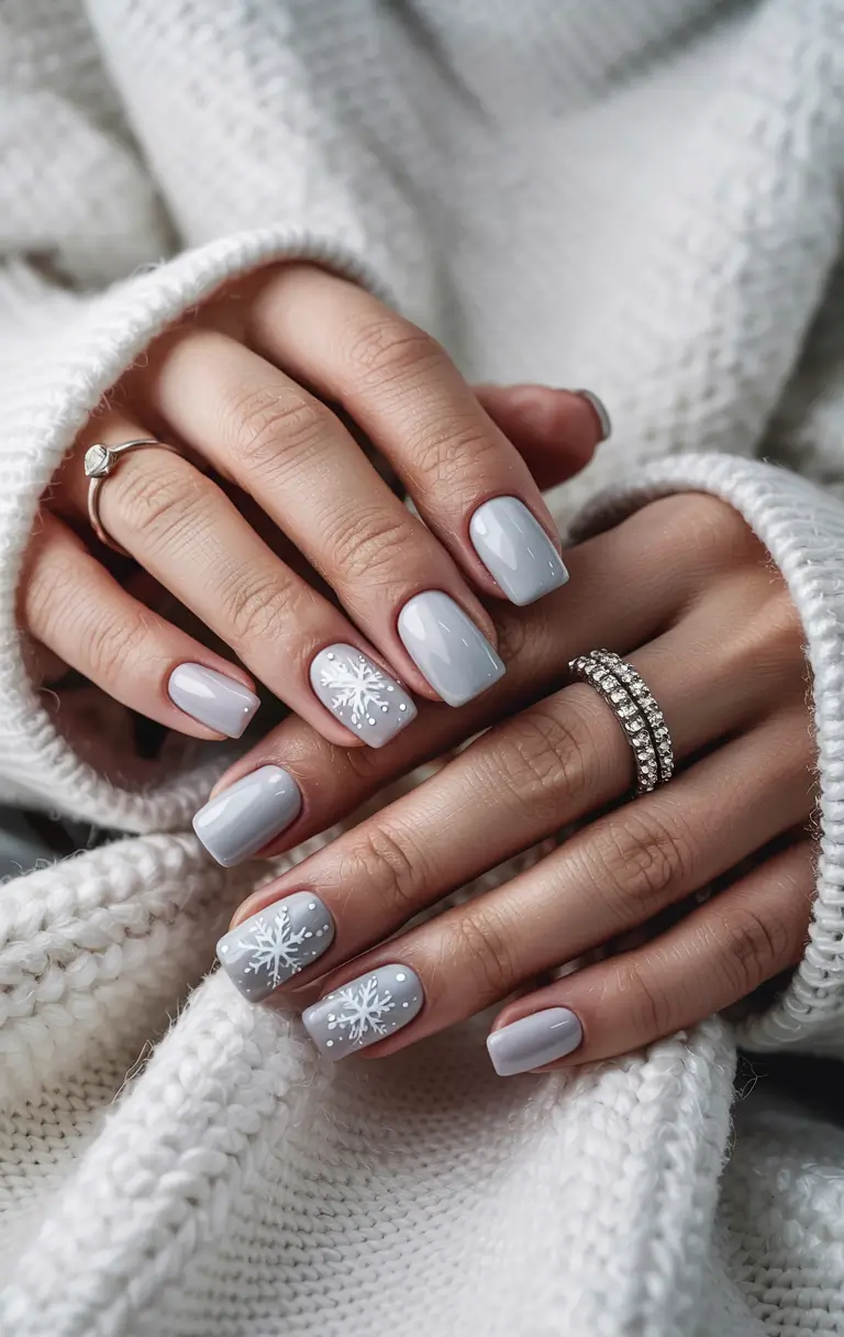 winter gel nails ideas 2025 Snowflake Serenity