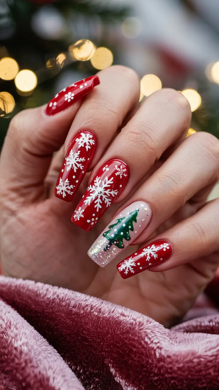 red christmas nails designs 2025 Christmas Tree Charm