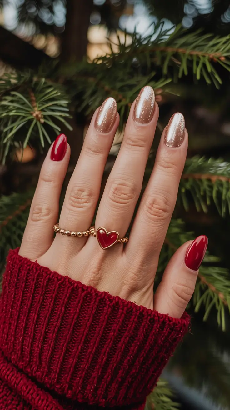 red christmas nails winter Golden Hour Sparkle