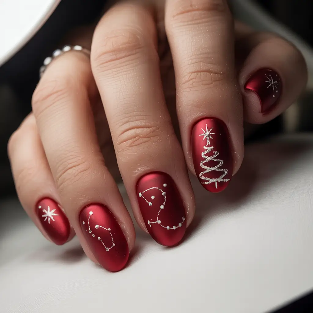 red christmas nails designs Matte Constellations