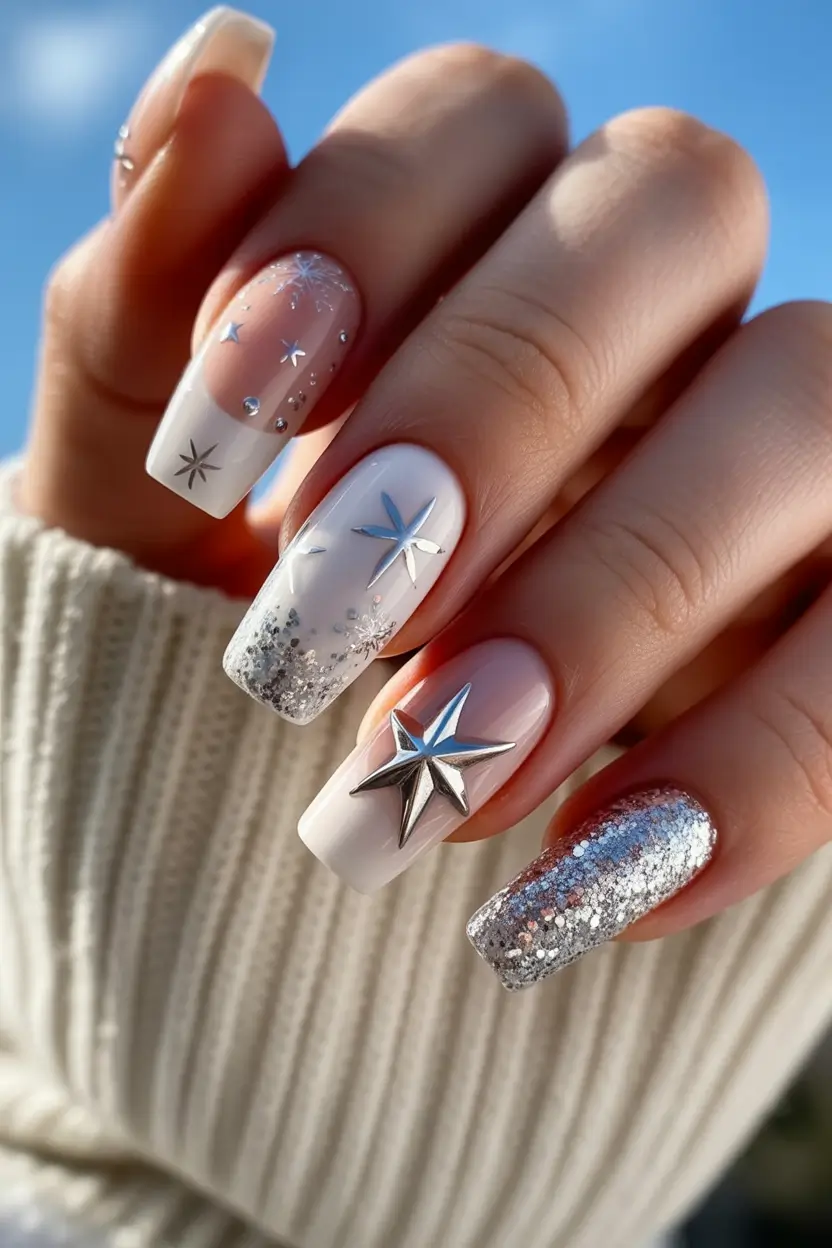 nail art ideas winter Frosted Star Elegance